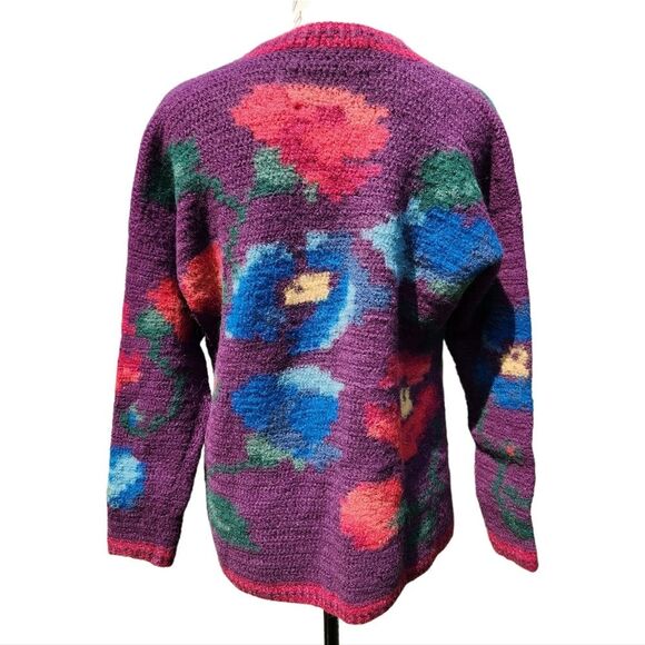 Peruvian Connection 100% alpaca colorful floral cardigan sweater Medium - Picture 3 of 6